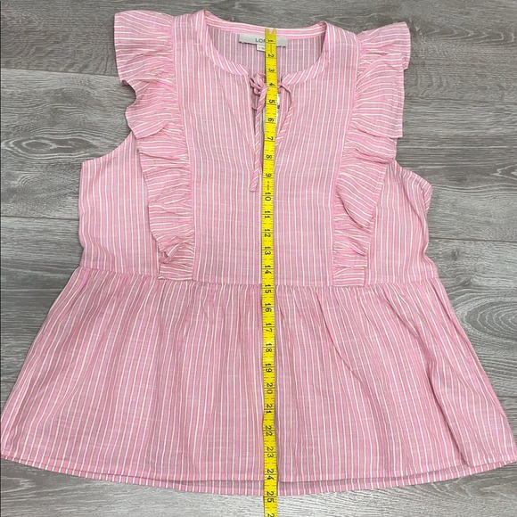 NWT Loft Striped Ruffle Tie Neck Peplum Sleeveless Top Pink Burst S - Picture 7 of 12